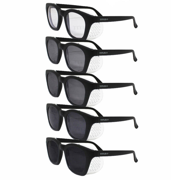 TITUS G12 Retro Style ANSI Z87 Photochromatic Safety Glasses with Folding Side Shields & Case