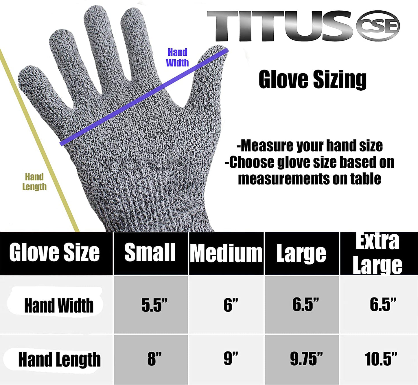 TITUS 2 PAIRS Cut Resistant Gloves Level 5 Protection EN388 Certified, Food Safety Kitchen Cuts